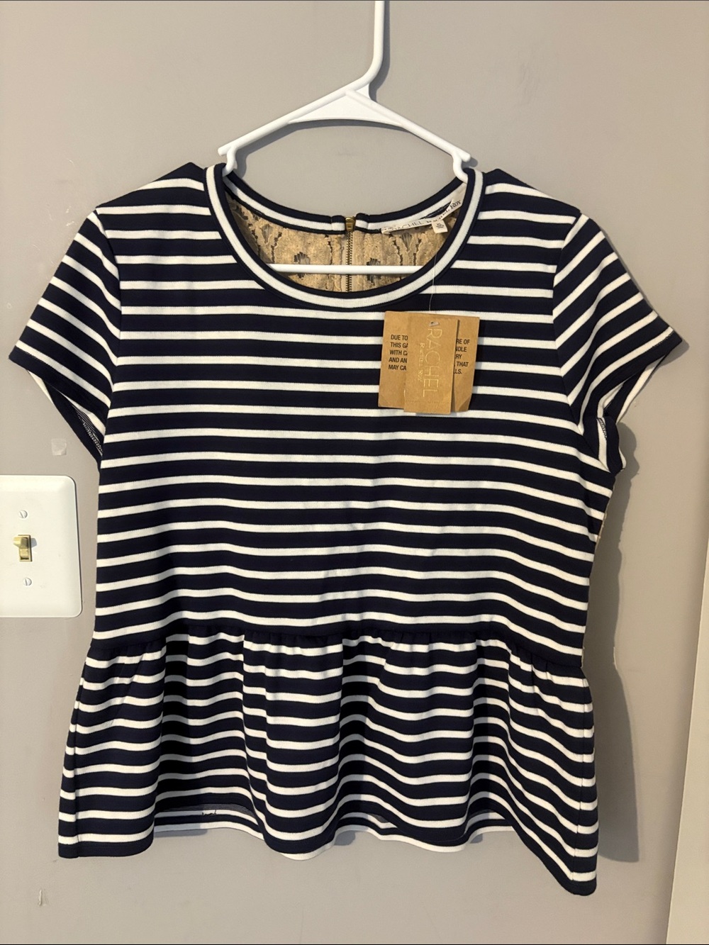 NWT Rachel Roy Striped Peplum Top in Navy and White Sz XL